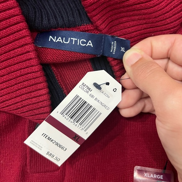 Nautica Mens Red Quarter Button Down Knit Pullover Sweater NWT SZ XL - Picture 4 of 5